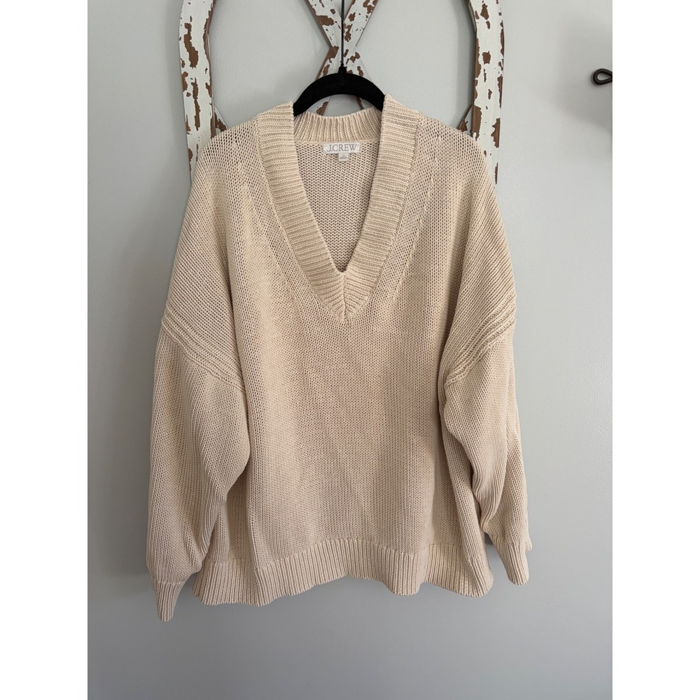 J.Crew cream-colored relaxed-fit V-neck sweater chunky knit texture size 2X